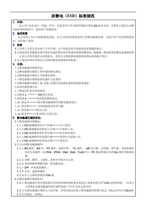 防静电(ESD)标准规范