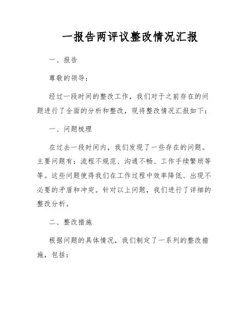 一报告两评议整改情况汇报