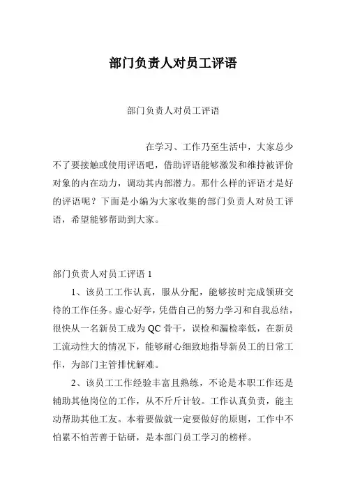 部门负责人对员工评语