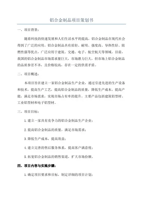 铝合金制品项目策划书