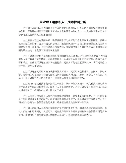 企业职工薪酬和人工成本控制分析