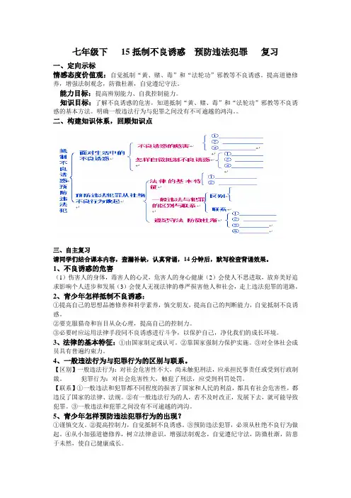 七年级下   15抵制不良诱惑  预防违法犯罪   复习