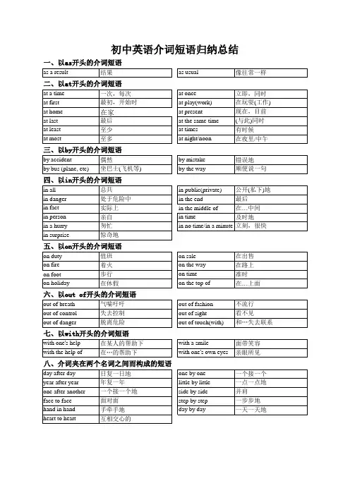 初中英语介词短语归纳总结