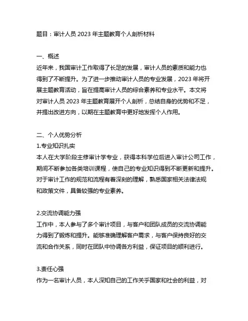 审计人员2023年主题教育个人剖析材料
