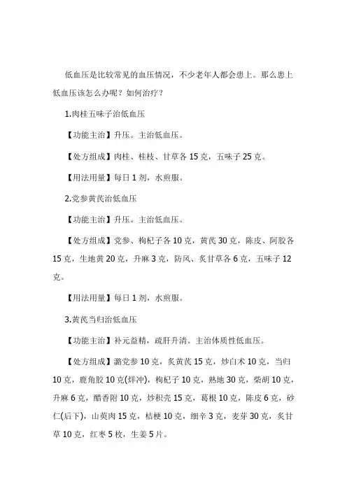 老中医：推荐4款治疗低血压的中药方剂