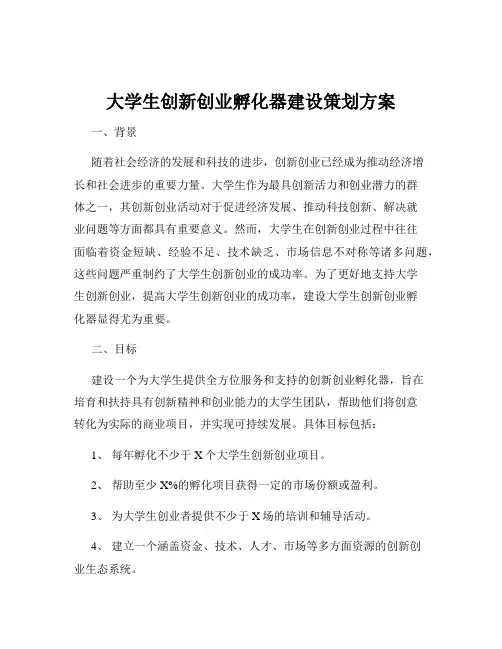大学生创新创业孵化器建设策划方案