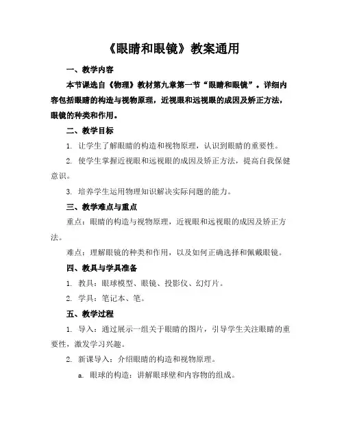 《眼睛和眼镜》教案通用