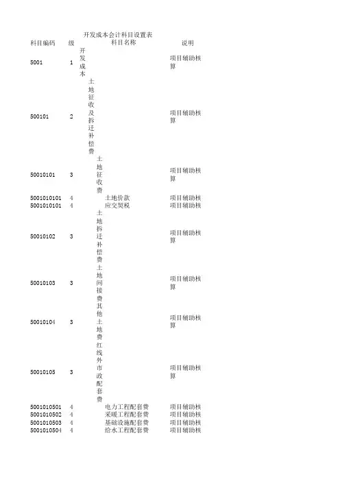 开发成本会计科目设置明细表