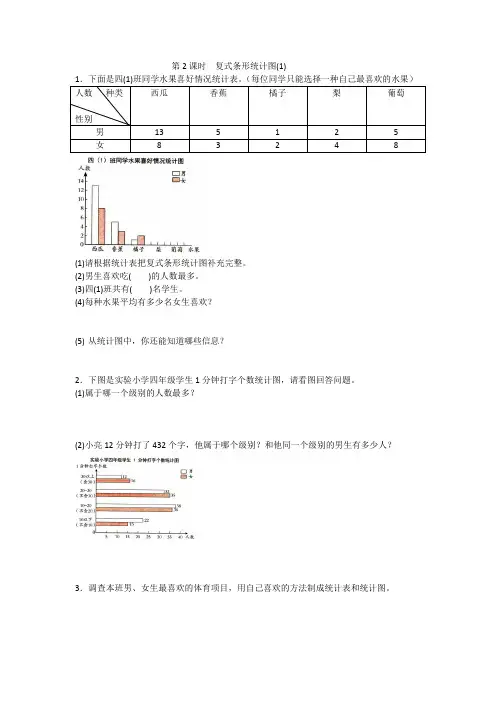 2019年人教版数学四年级下册第2课时复式条形统计图(1)