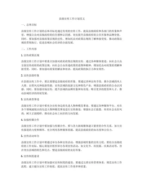 县级宣传工作计划范文