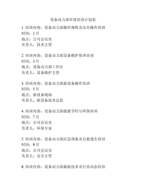 设备动力部年度培训计划表