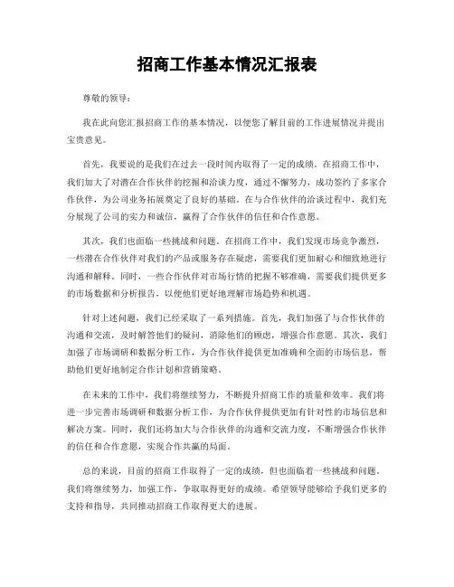 招商工作基本情况汇报表