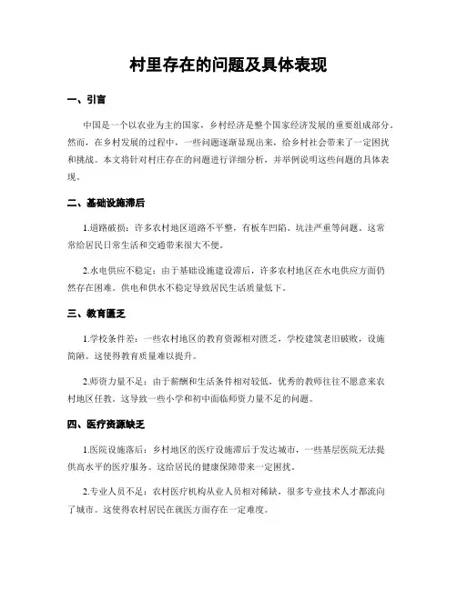 村里存在的问题及具体表现