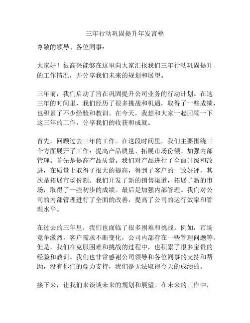 三年行动巩固提升年发言稿