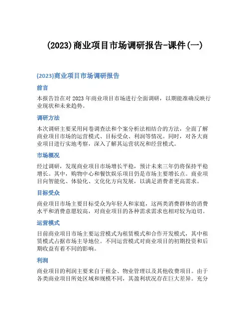 (2023)商业项目市场调研报告-课件(一)