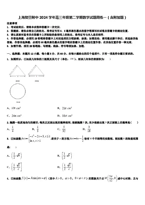 上海复旦附中2024学年高三年级第二学期数学试题周练一(含附加题)