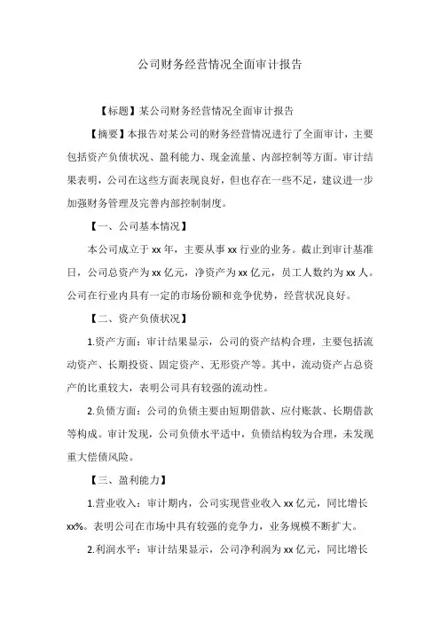 财务经营情况全面审计报告