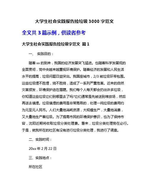 大学生社会实践报告捡垃圾3000字范文