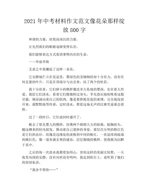 2021年中考材料作文范文像花朵那样绽放800字