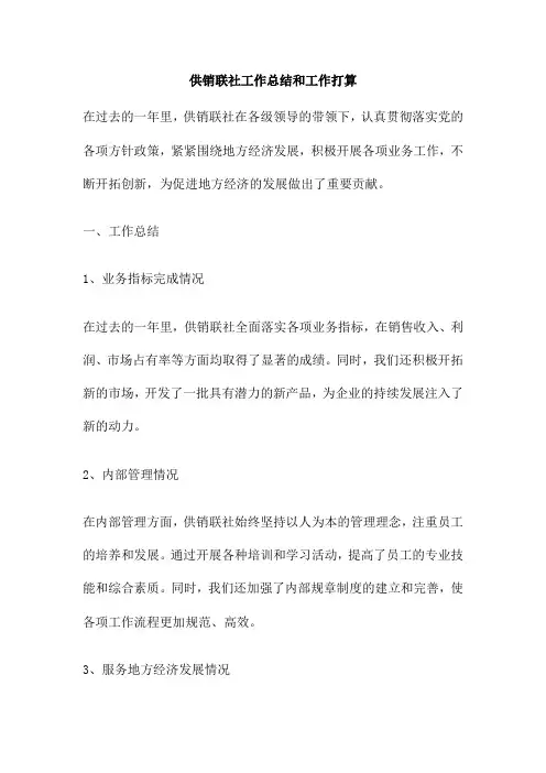 供销联社工作总结和工作打算