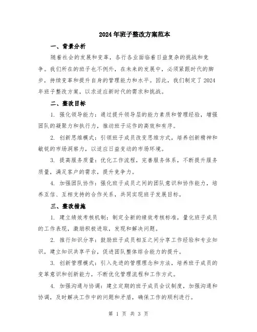 2024年班子整改方案范本
