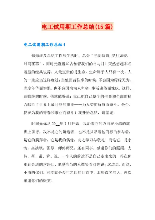 电工试用期工作总结(15篇)