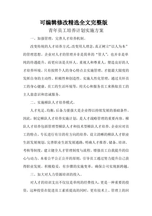 青年员工培养计划实施方案精选全文