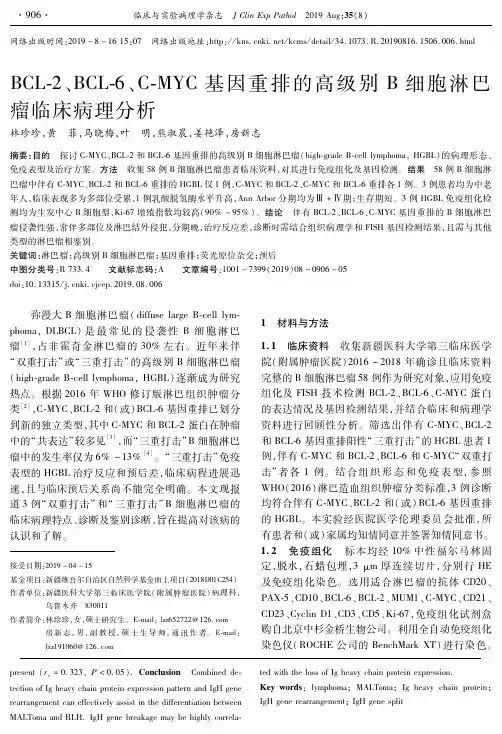 bcl-2、bcl-6、c-myc基因重排的高级别b细胞淋巴瘤临床病理分析