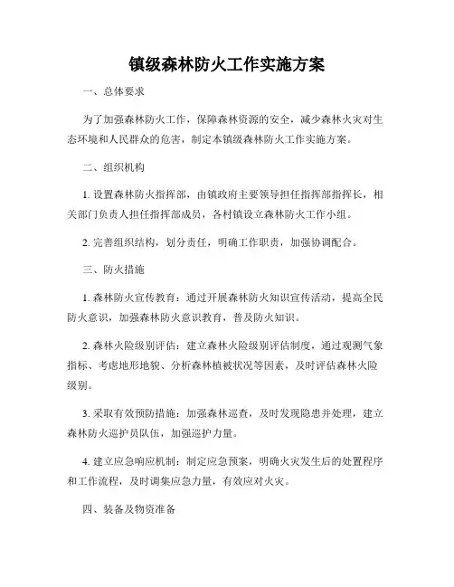 镇级森林防火工作实施方案
