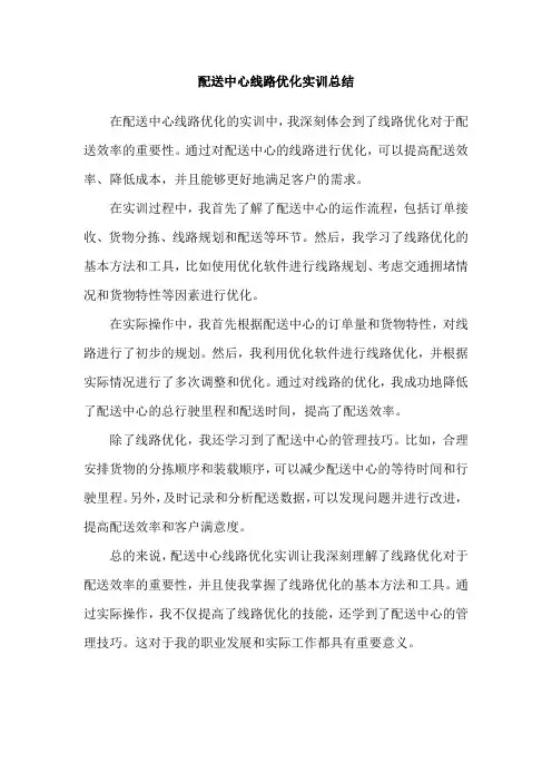配送中心线路优化实训总结