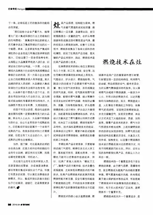 燃烧技术在灶具产品中的应用及发展方向