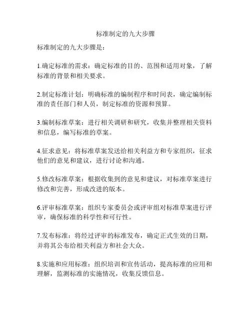 标准制定的九大步骤