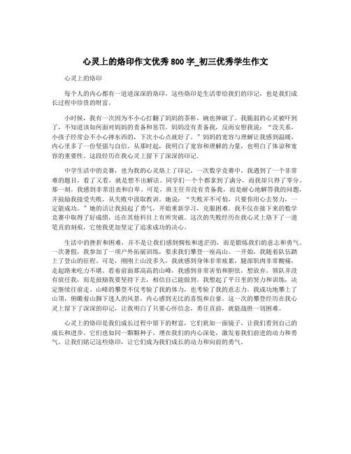 心灵上的烙印作文优秀800字_初三优秀学生作文