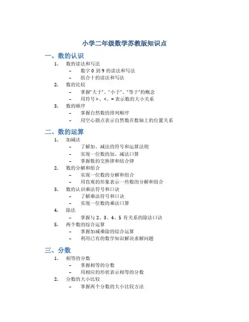 小学二年级数学苏教版知识点