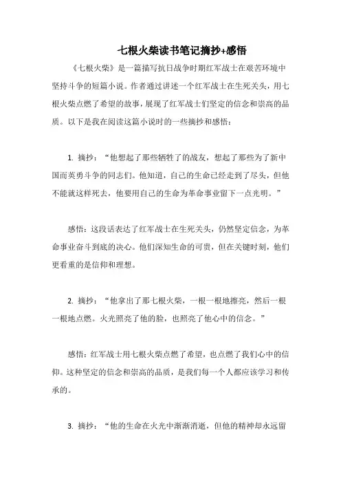 七根火柴读书笔记摘抄+感悟