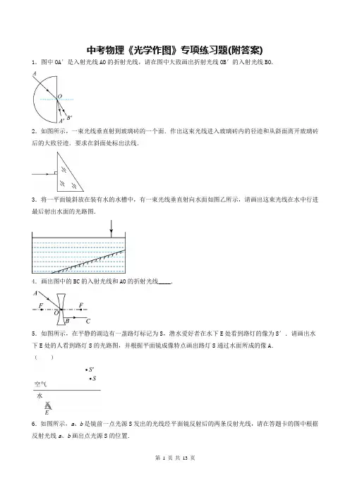 中考物理《光学作图》专项练习题(附答案)