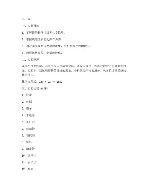 镁燃烧测定实验报告(3篇)