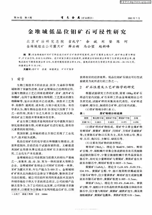 金椎城低品位钼矿石可浸性研究