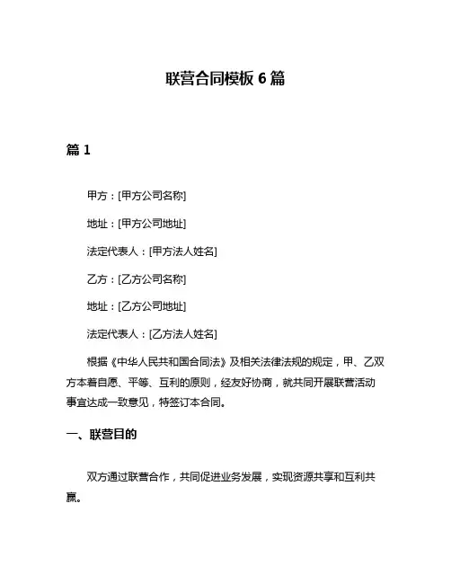 联营合同模板6篇