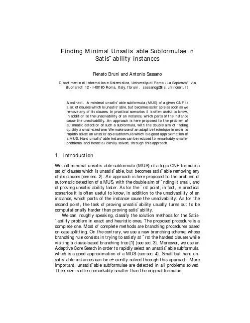 FindingMinimalUnsatisˉableSubformulaein Satisˉabilityinstances