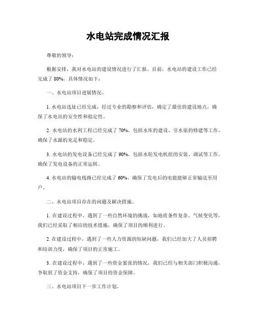 水电站完成情况汇报