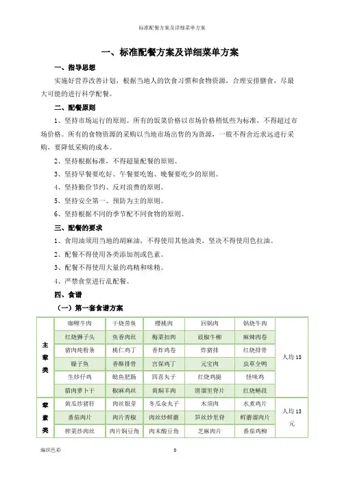 标准配餐方案及详细菜单方案