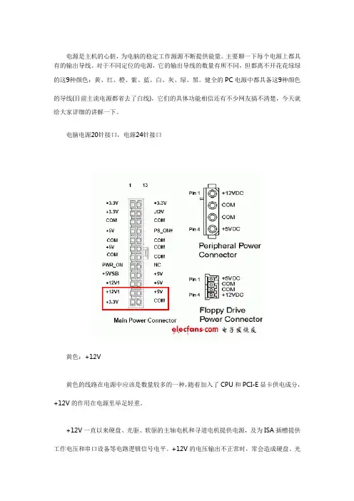 电脑电源各个线代表的电压