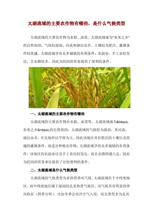 太湖流域的主要农作物有哪些,是什么气候类型
