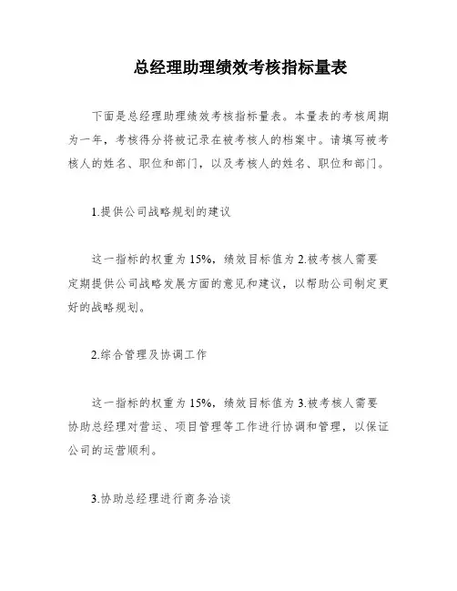 总经理助理绩效考核指标量表