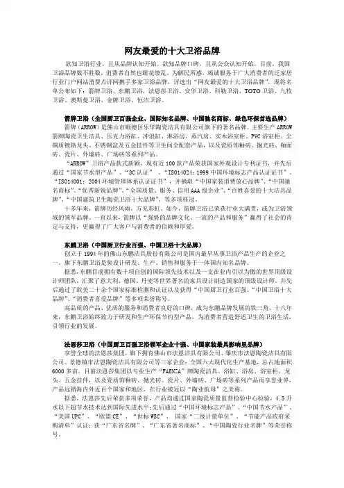 网友最爱的十大卫浴品牌