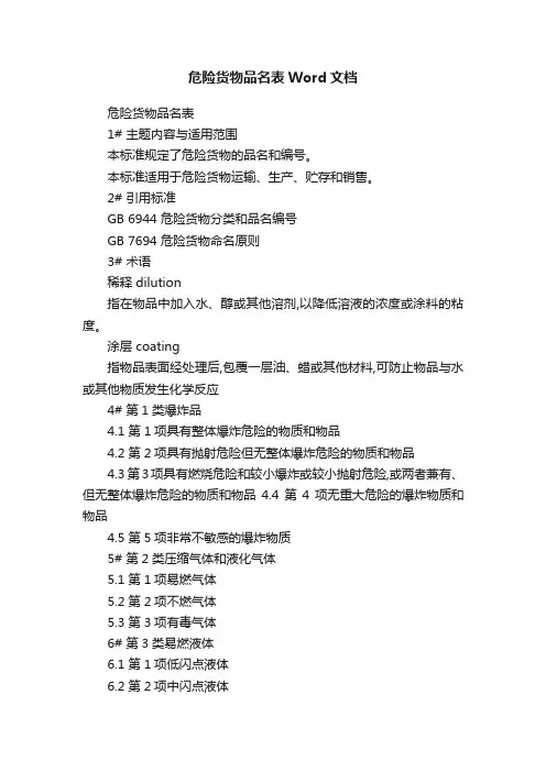 危险货物品名表Word文档