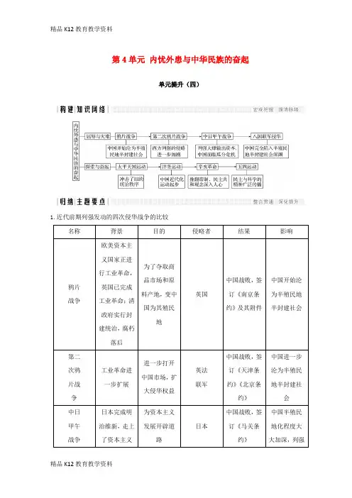【配套K12】[学习]2018-2019版高中历史 第4单元 内忧外患与中华民族的奋起单元提升(四)