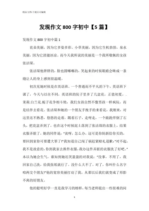 发现作文800字初中【5篇】