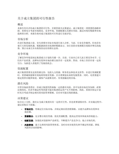 关于成立集团的可行性报告